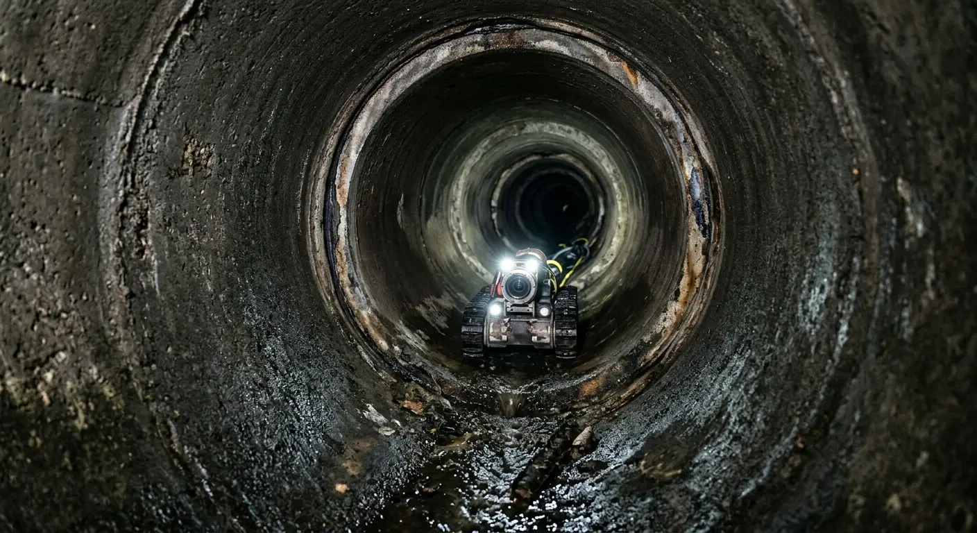 Robotic sewer camera inspecting pipe interior for Sewer Line Cleaning in New Brighton